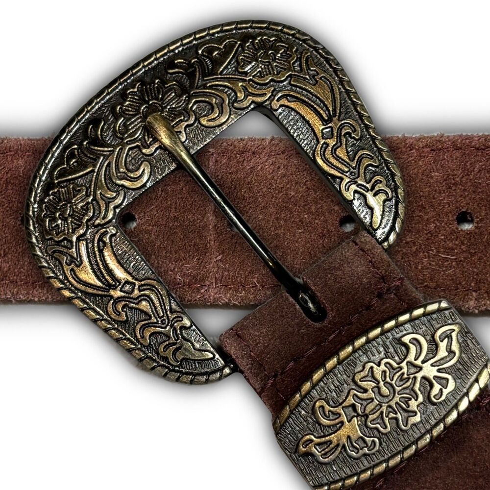 Maroon Suede Western Buckle Belt